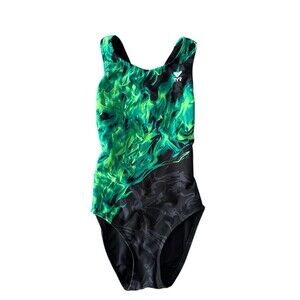 TYR Women’s Green and Black One Piece Competition / Practice Swimsuit Size 26